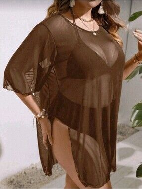 Boutique | Chocolate Sheer Brown Cover-Up Dress | Beach Glam | Size 0XL